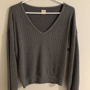 Grey O'Neill Women's V Neck Long Sleeve Top Ribbed